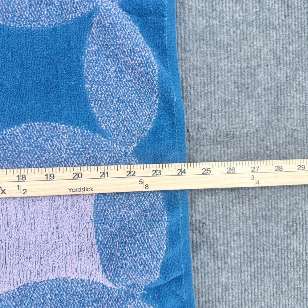 Vintage Sears Drylon Towel Set Blue Lavender Geometric Circle Fringe MCM 2pc